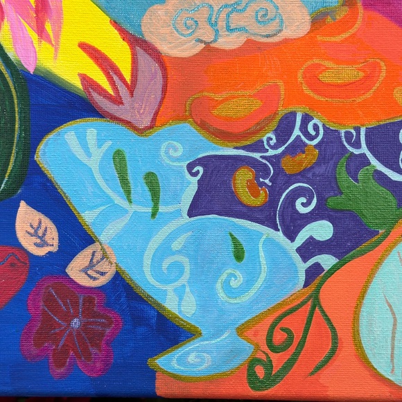 Original painting art acrylic on canvas lucky blissful elements 14*11 unframed - Picture 5 of 11